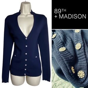 Vintage 89th & Madison Crystal Button BLUE Cardigan Sweater
